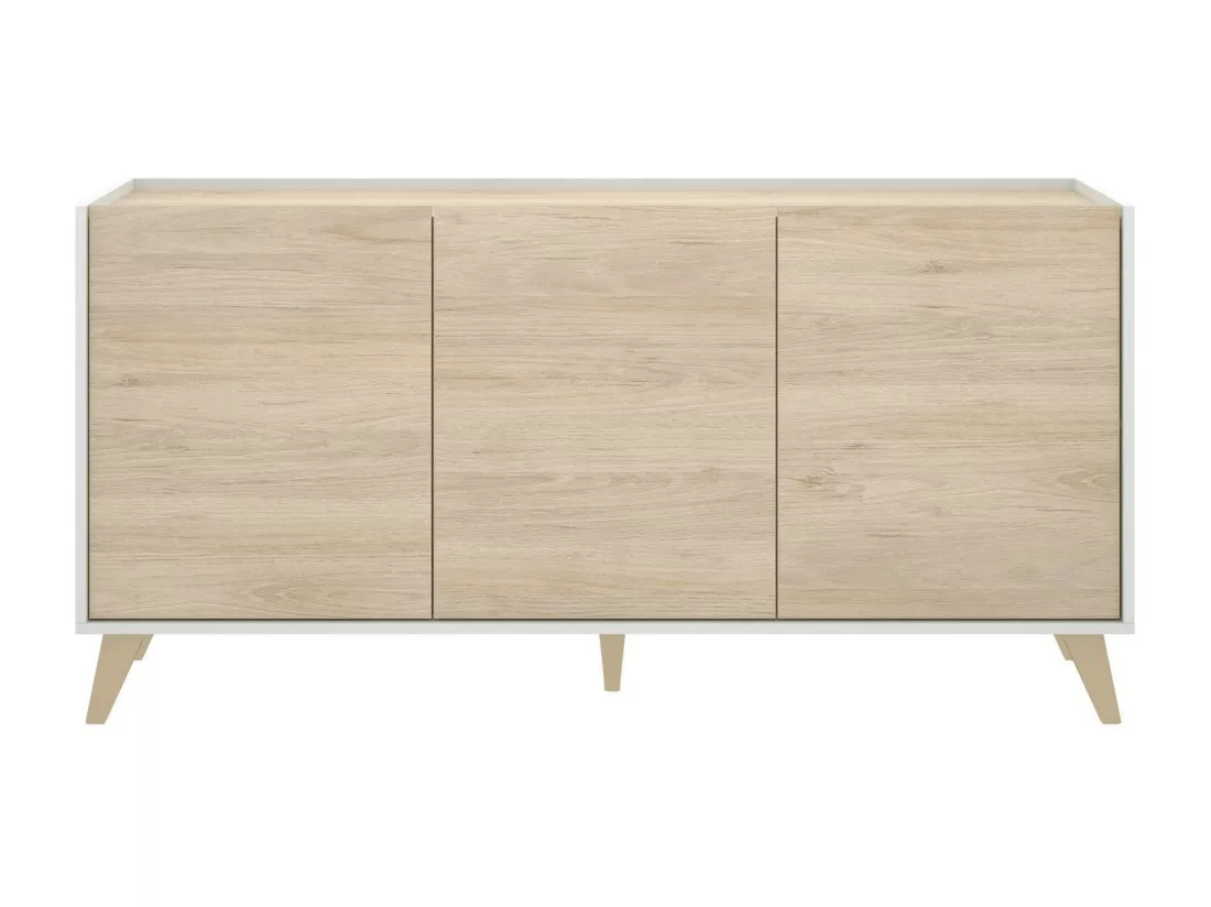 Buffet Dadop-vous, Buffet de salon, Buffet de salon moderne avec 3 portes, 155x43h75 cm, Chêne et Blanc