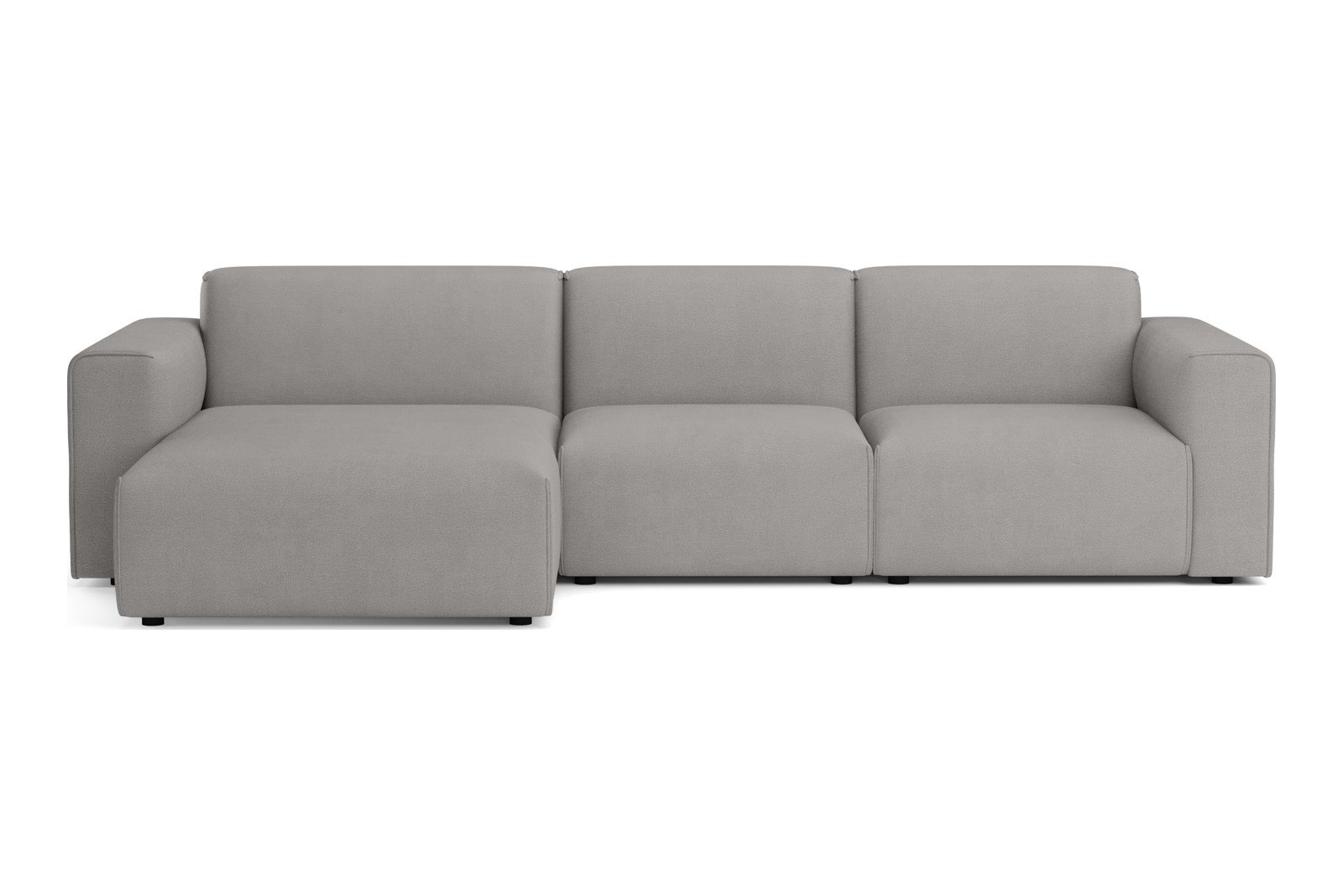 Monaco 2,5-seter med XL sjeselong venstre Tekstil Brego 7 Light Grey med sorte ben. Std komfort.