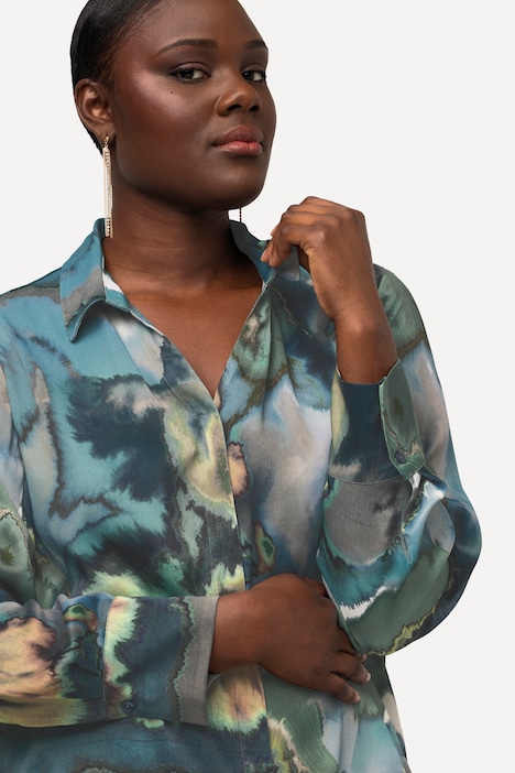 Bluse, Marmor-Design, V-Ausschnitt, Langarm