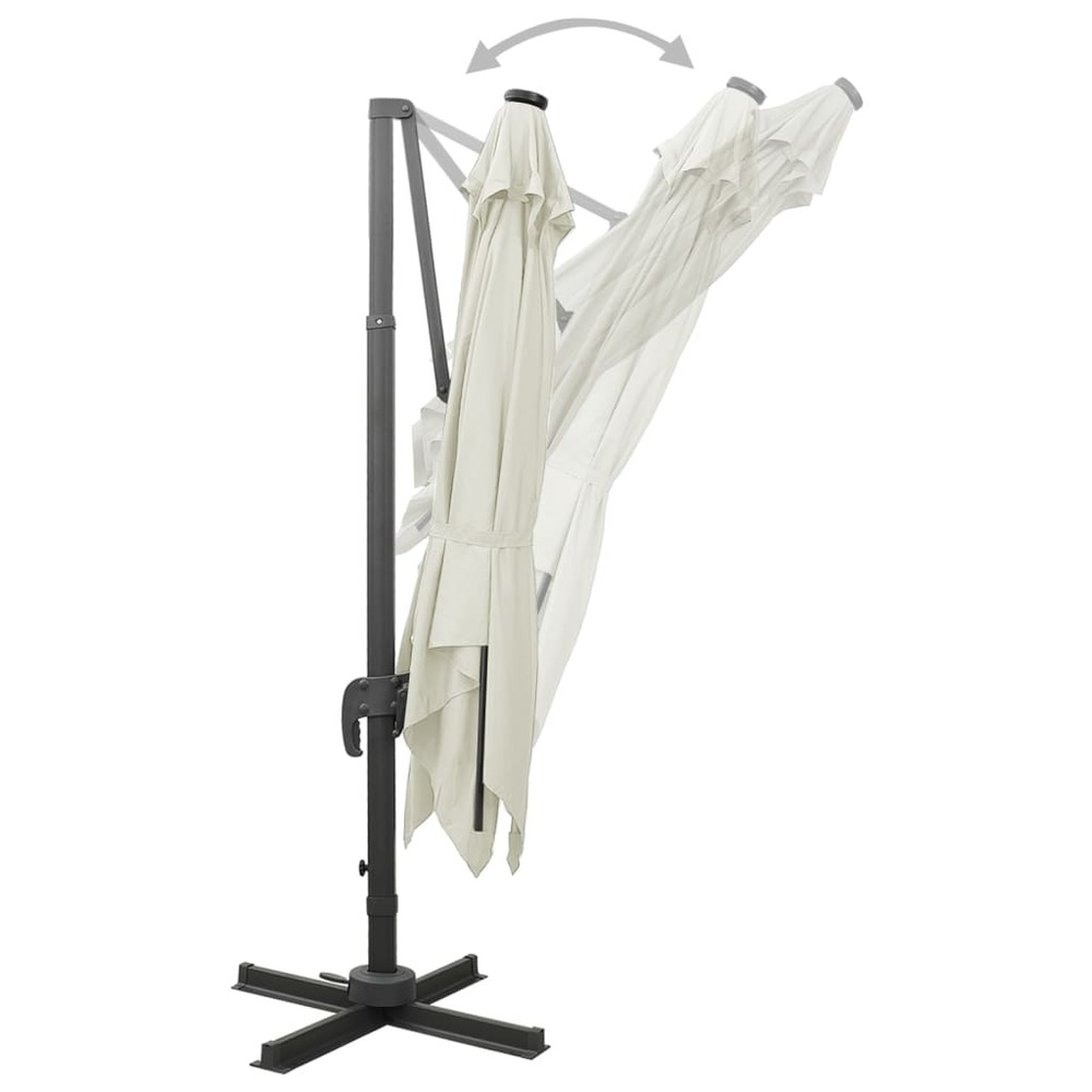 Parasol meuble de jardin déporté avec mât et lumières led 300 cm sable