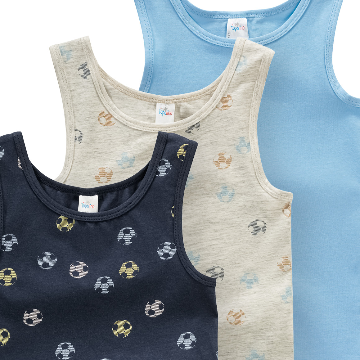 Topolino 3 Jungen Unterhemden mit Bio-Baumwolle hellblau / dunkelblau / creme