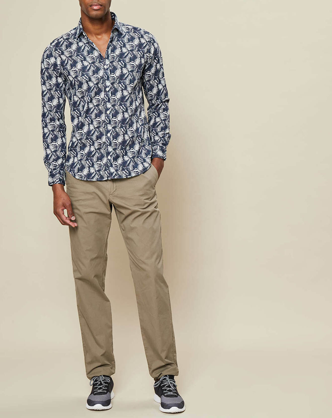 Hartford Chemise Slim Sammy imprimée palmiers bleu marine