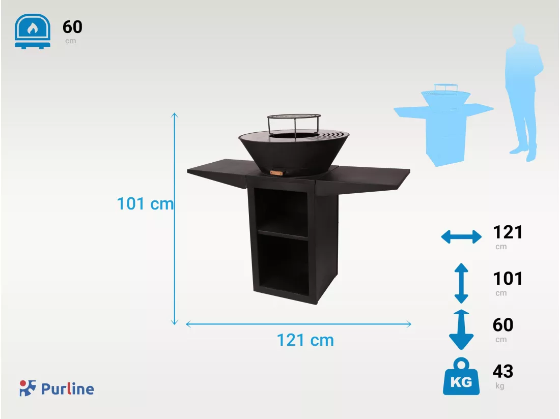 Barbecue avec plaque ronde, grill et support