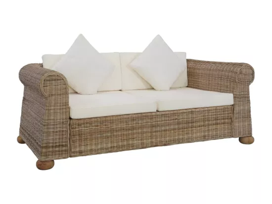 Ensemble de canapés avec coussins 2 pcs rotin naturel