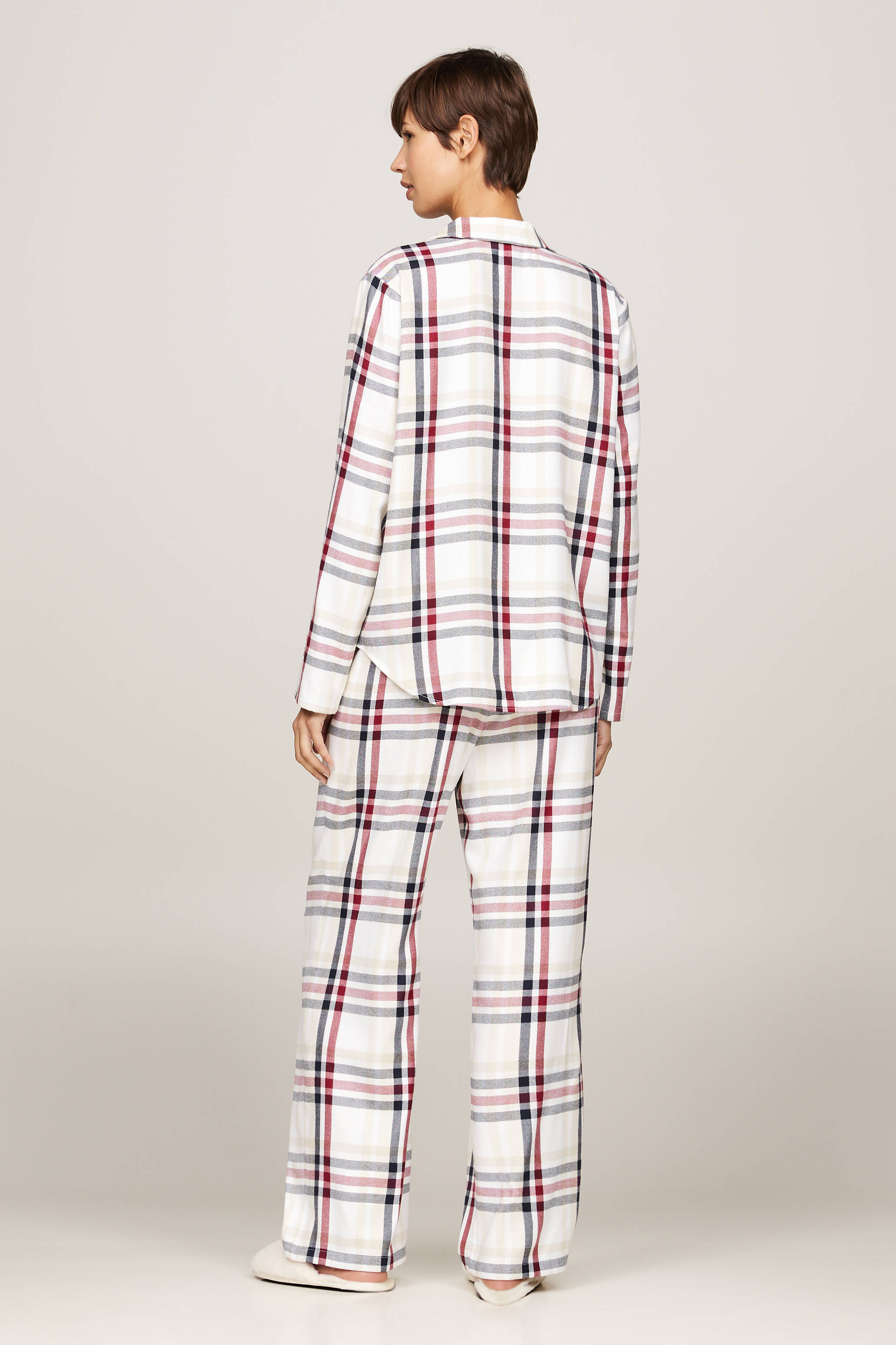 Tommy Hilfiger giftbox flanellen pyjama + sloffen wit/rood/zwart