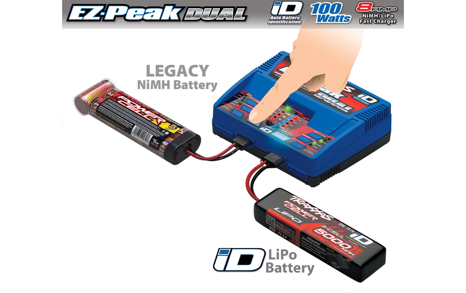 Dual-Ladegerät EZ-Peak 8A, 100W, 2-3S<br>8-Ampere NiMH/Lipo Schnell-Ladegerät für Traxxas-ID Akkus