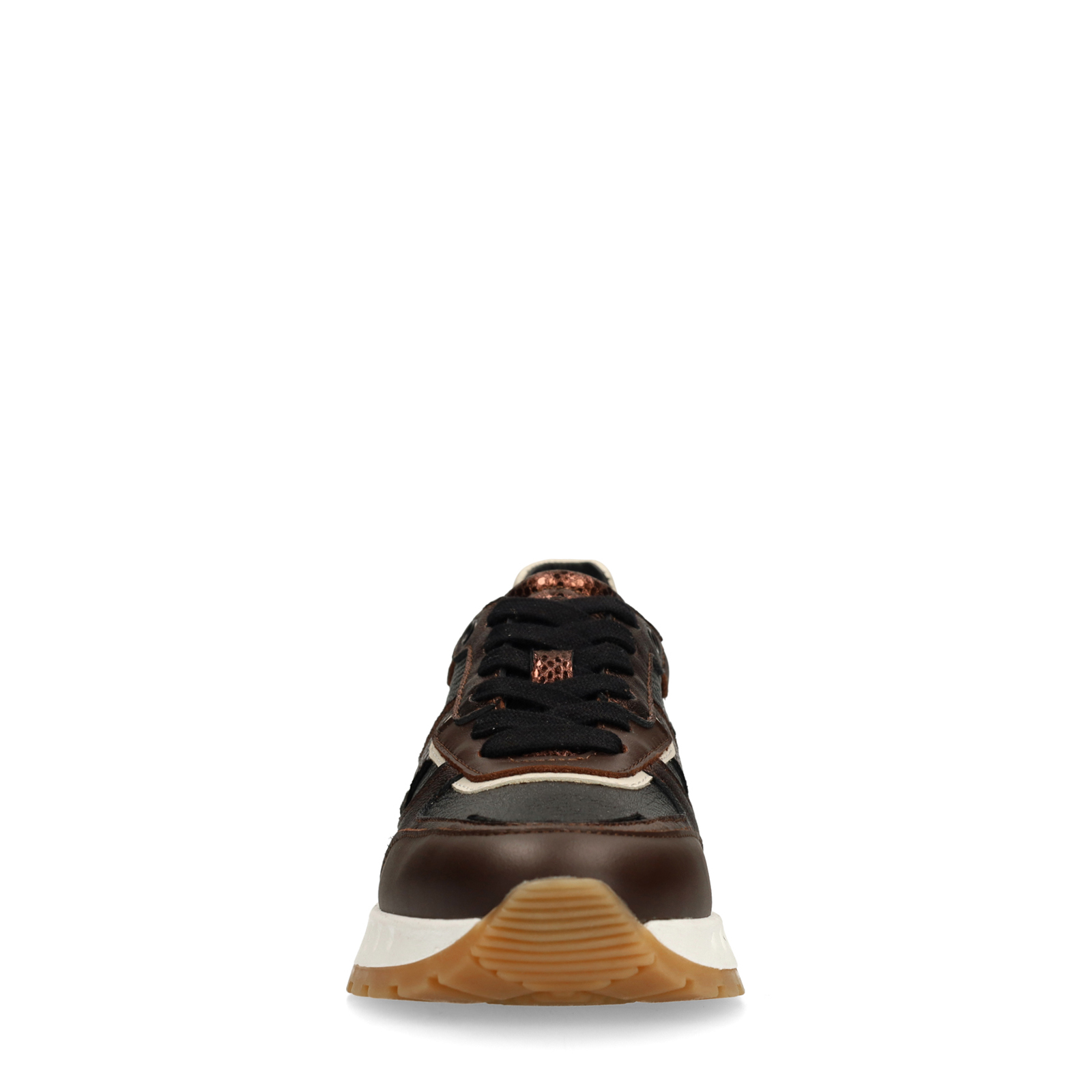 Bruine leren sneakers met metallic details