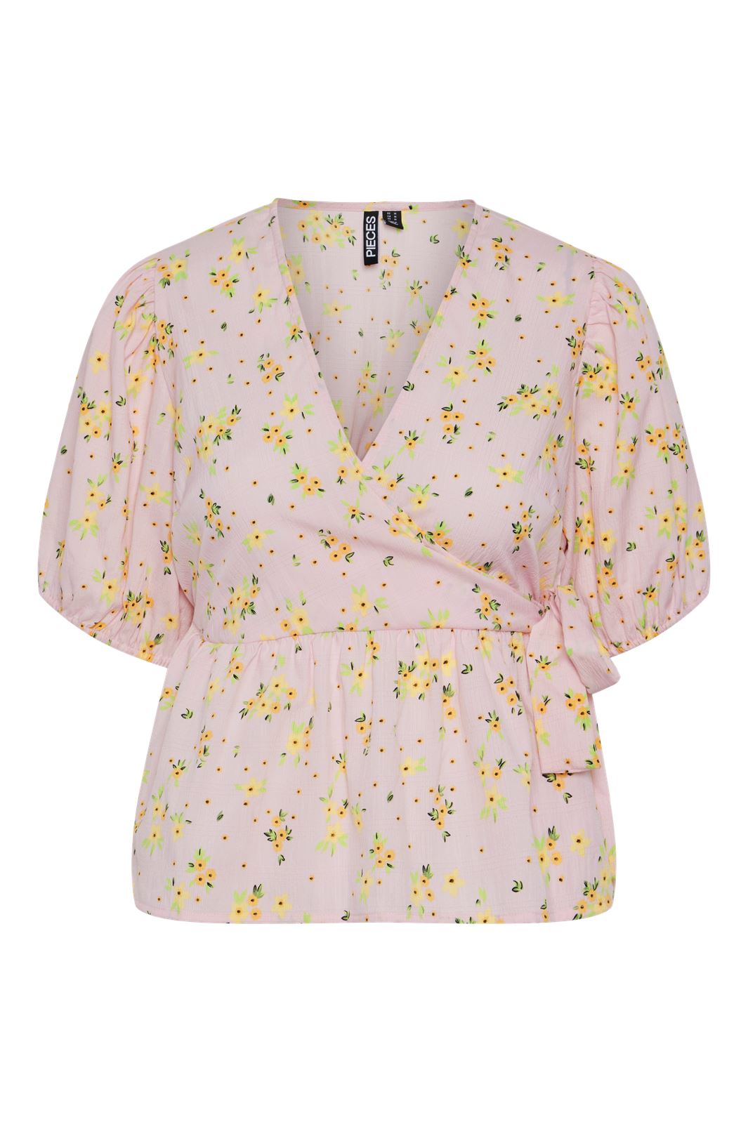 Pieces Pcstella Ss V-Neck Wrap Top 4625024 fairy tale pale banana flower