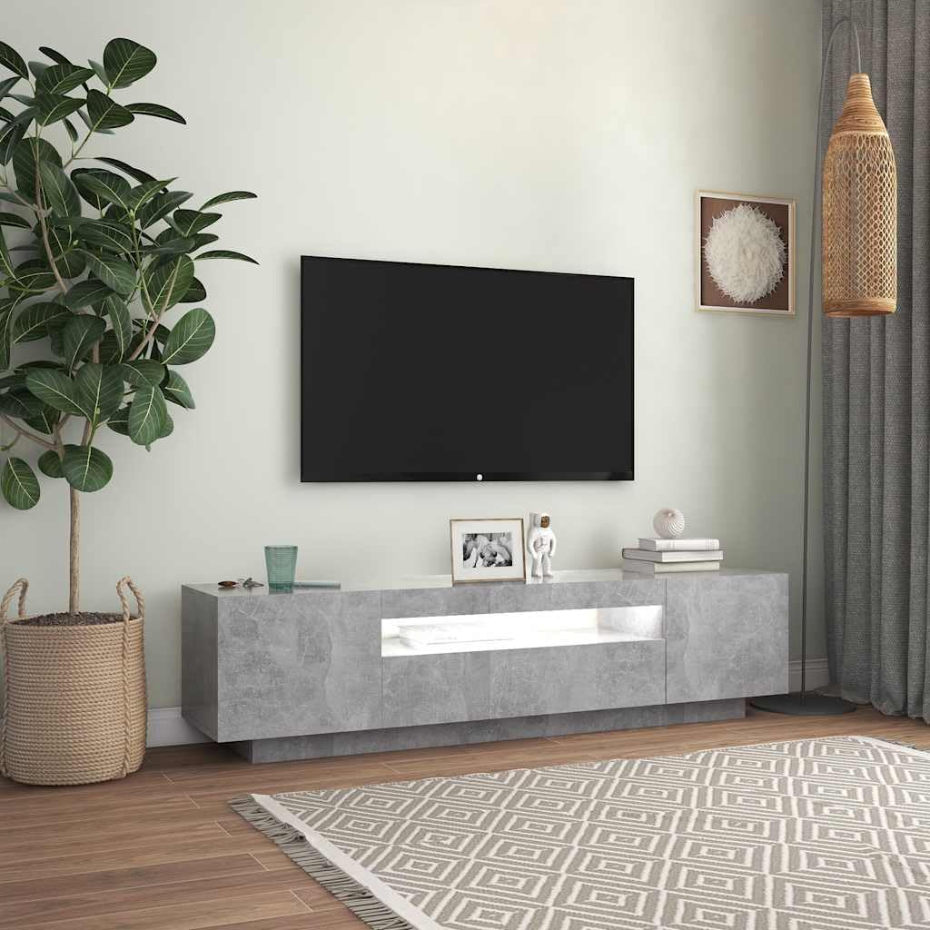 Hommdiy TV-Schrank mit LED-Beleuchtung Betongrau Sideboard Lowboard 160x35x40 cm