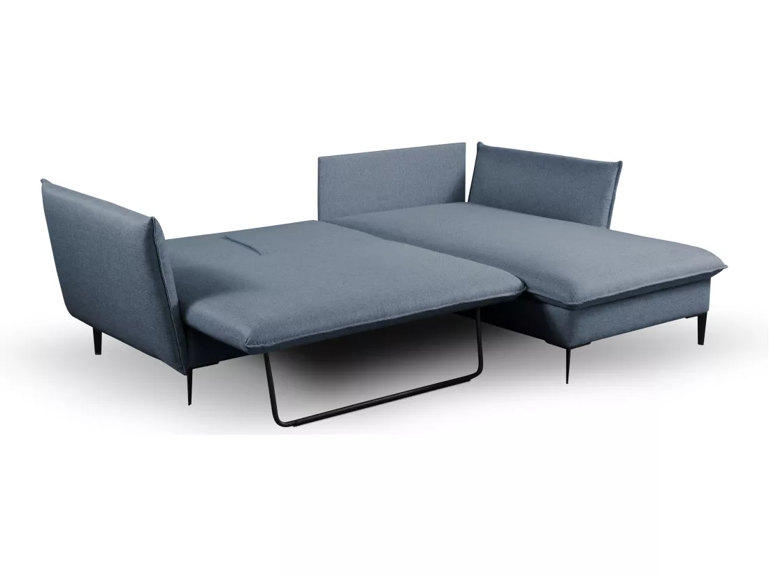 Canapé d'angle convertible en tissu bleu marine LAZARE - Angle droit
