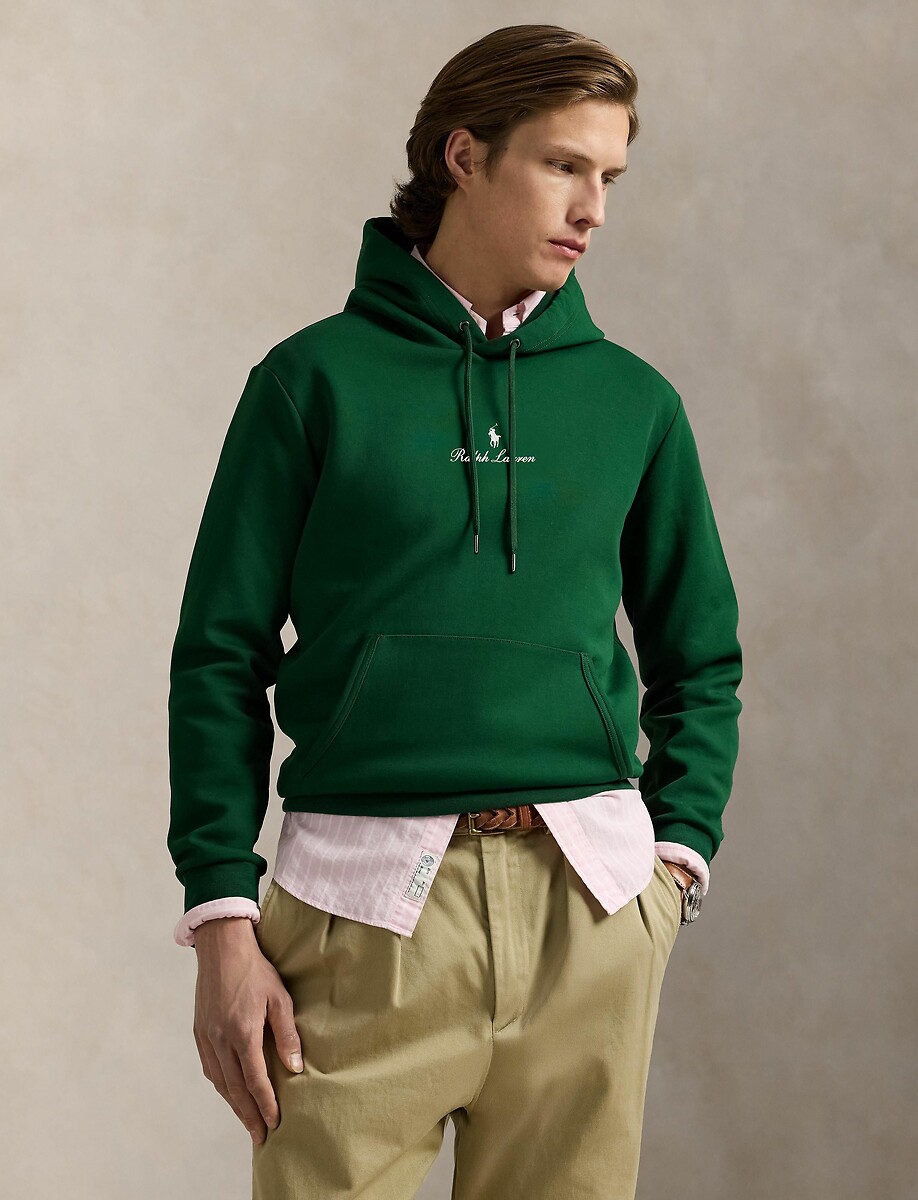 POLO RALPH LAUREN<br>Moletom com capuz confeccionado em tecido de malha dupla