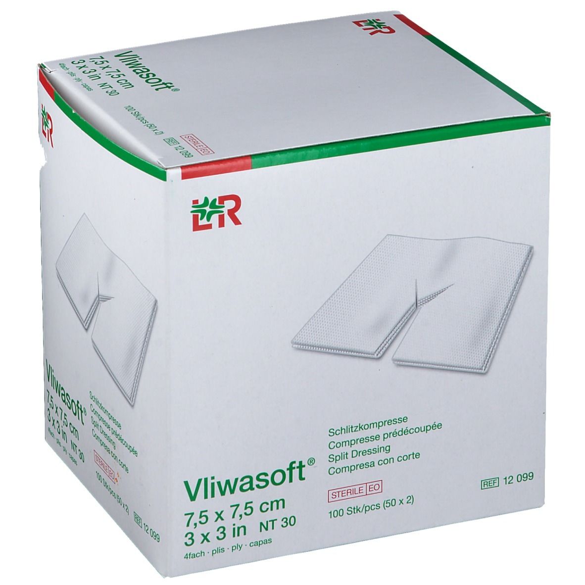 Vliwasoft® Schlitzkompresse 7,5 cm x 7,5 cm 4lagig steril