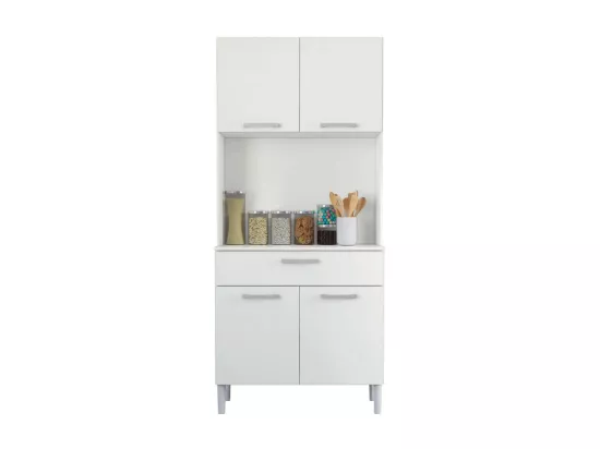 Buffet de Cuisine 4 Portes 1 Tiroir Blanc 3 Niches L 80 H 180 P 36.3 cm