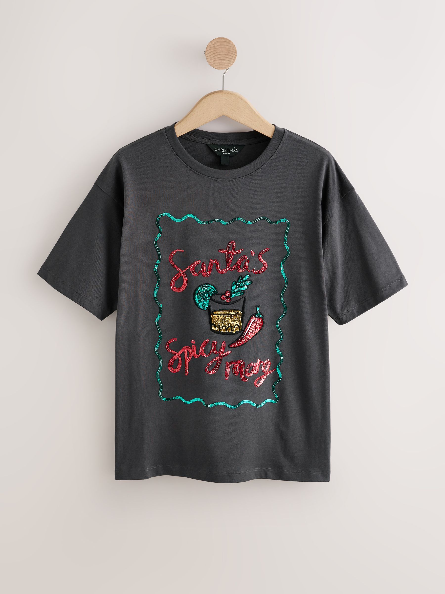 Zwart - Christmas Festive Sequin Spicy Margarita Short Sleeve T-Shirt