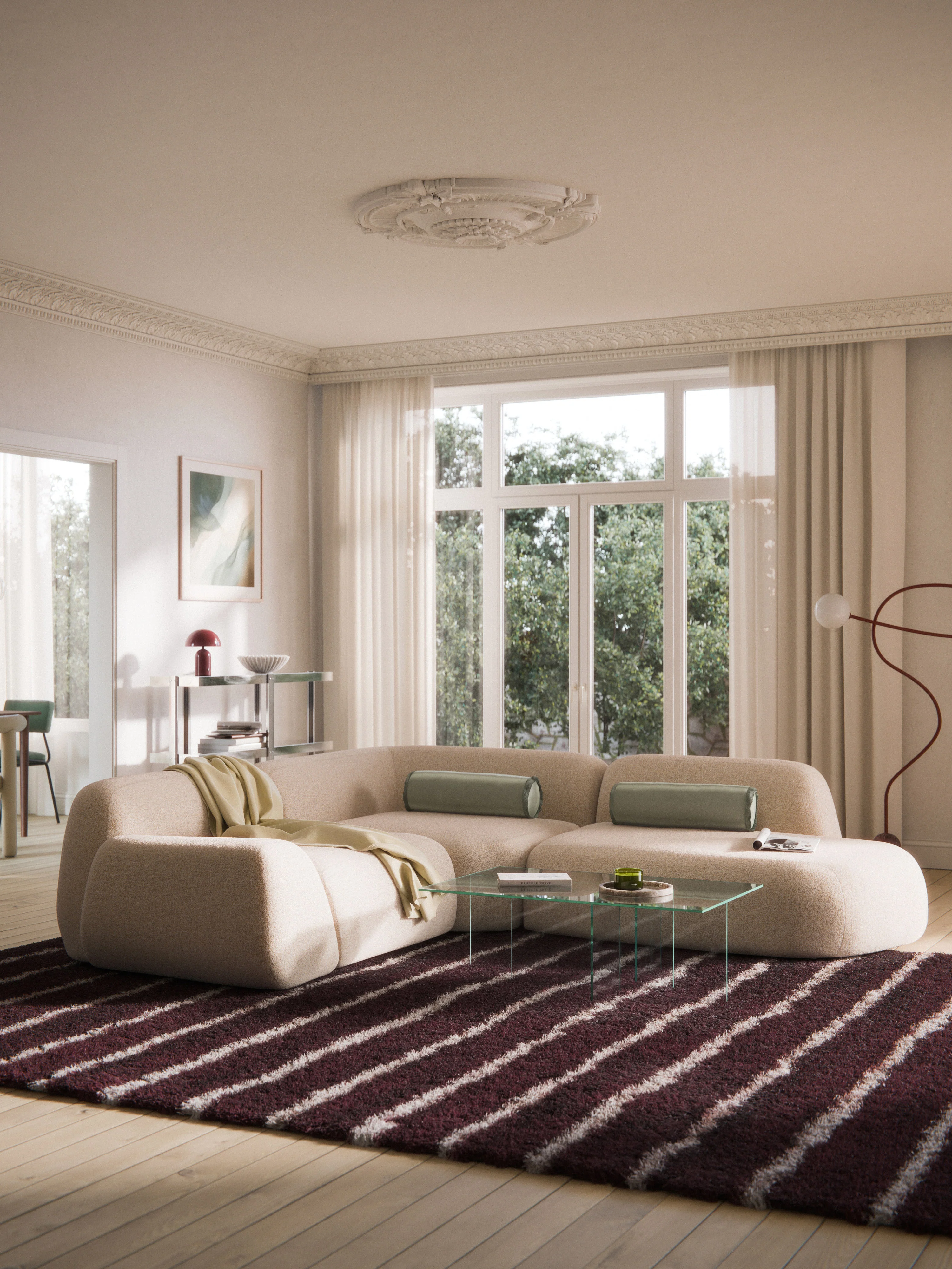Modulaire bouclé hoekbank Wolke (4-zits) met chaise longue