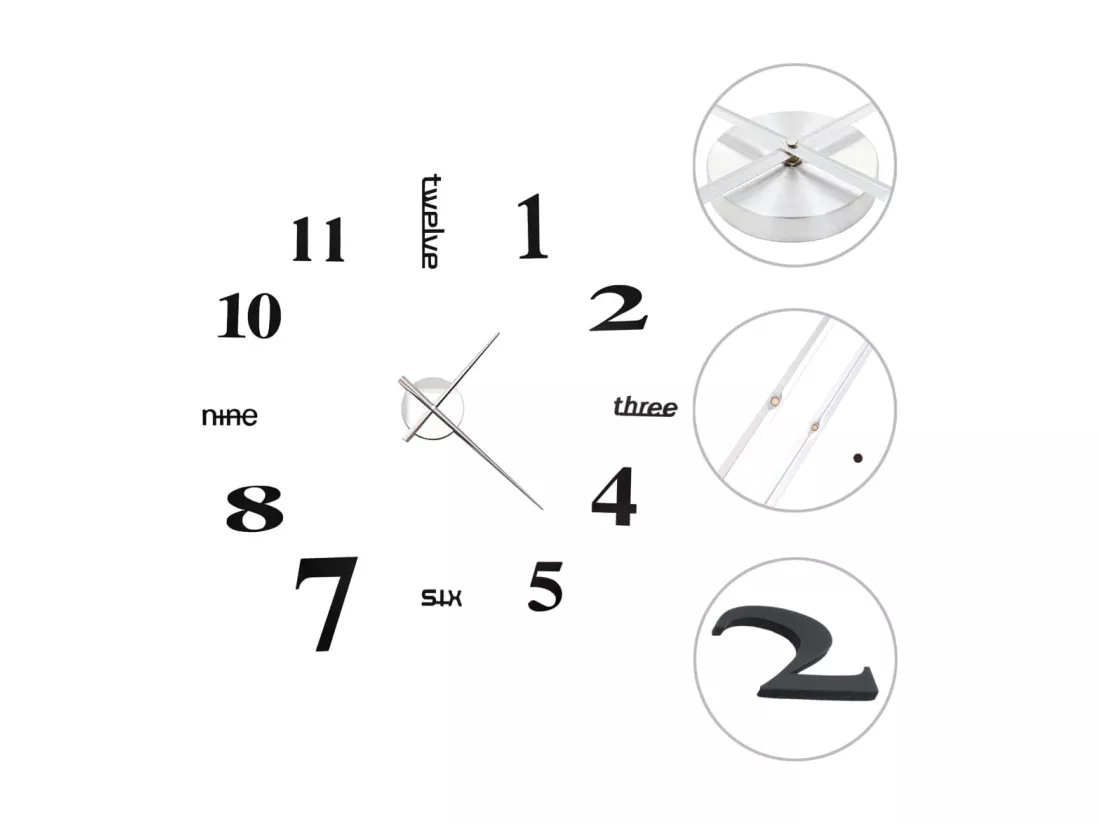 Horloge murale 3D Design moderne 100 cm XXL Noir