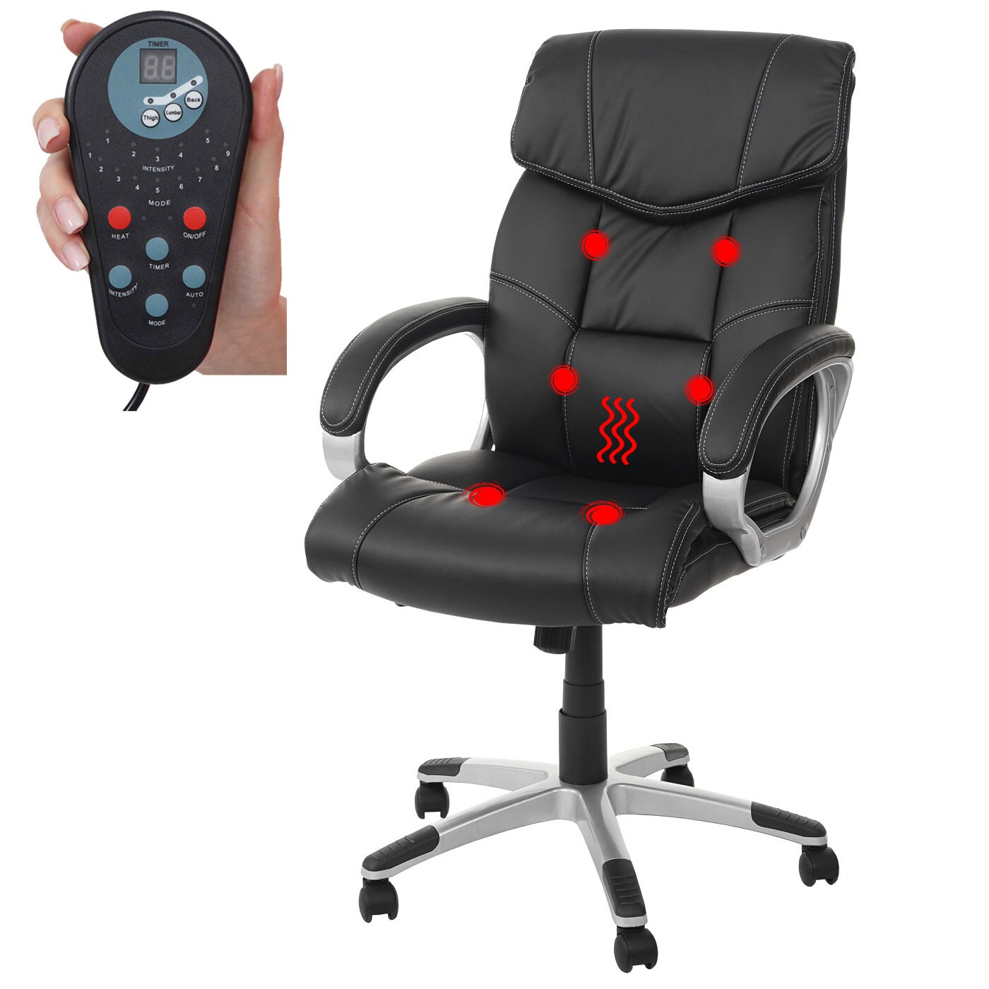 Massage-Bürostuhl MCW-A71, Drehstuhl Chefsessel, Heizfunktion Massagefunktion Kunstleder ~ schwarz