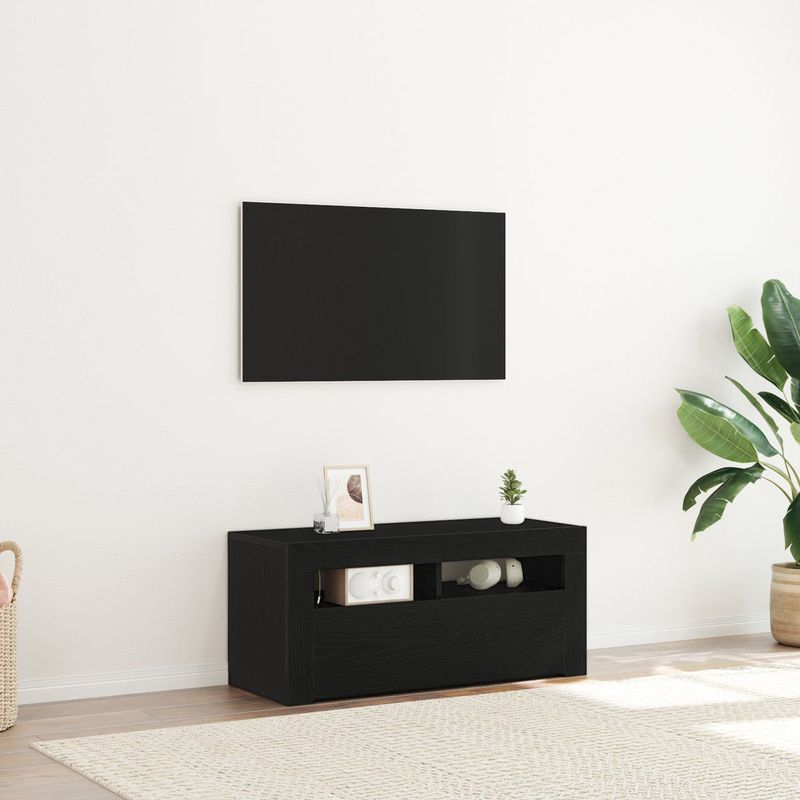 vidaXL TV-meubel - Zwart Eiken - Bewerkt Hout - Modern Design