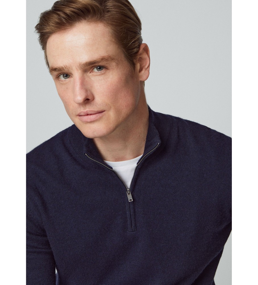 Hackett Jersey Merino Cash Mix Hzip azul marinho