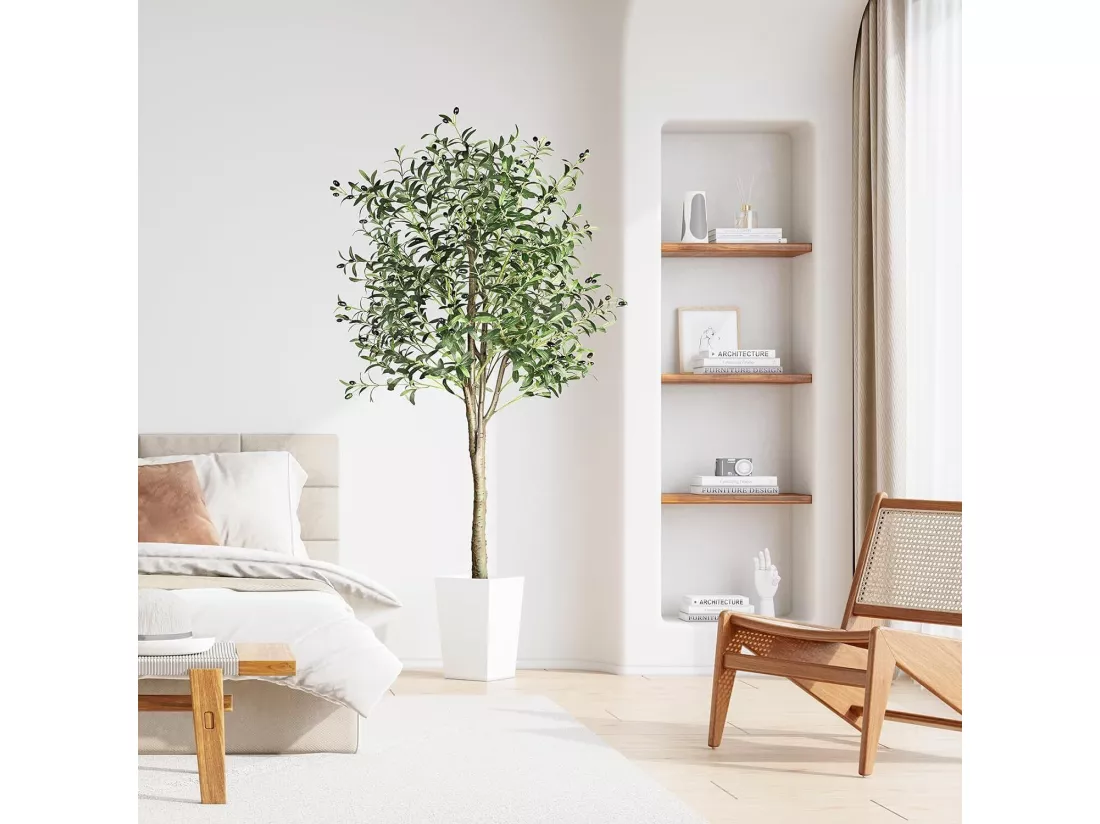 Olivier Artificiel 120cm en Pot, Plantes Artificielles Amovible, Fausse Plante Verte Décoration, pour Intérieur Extérieur