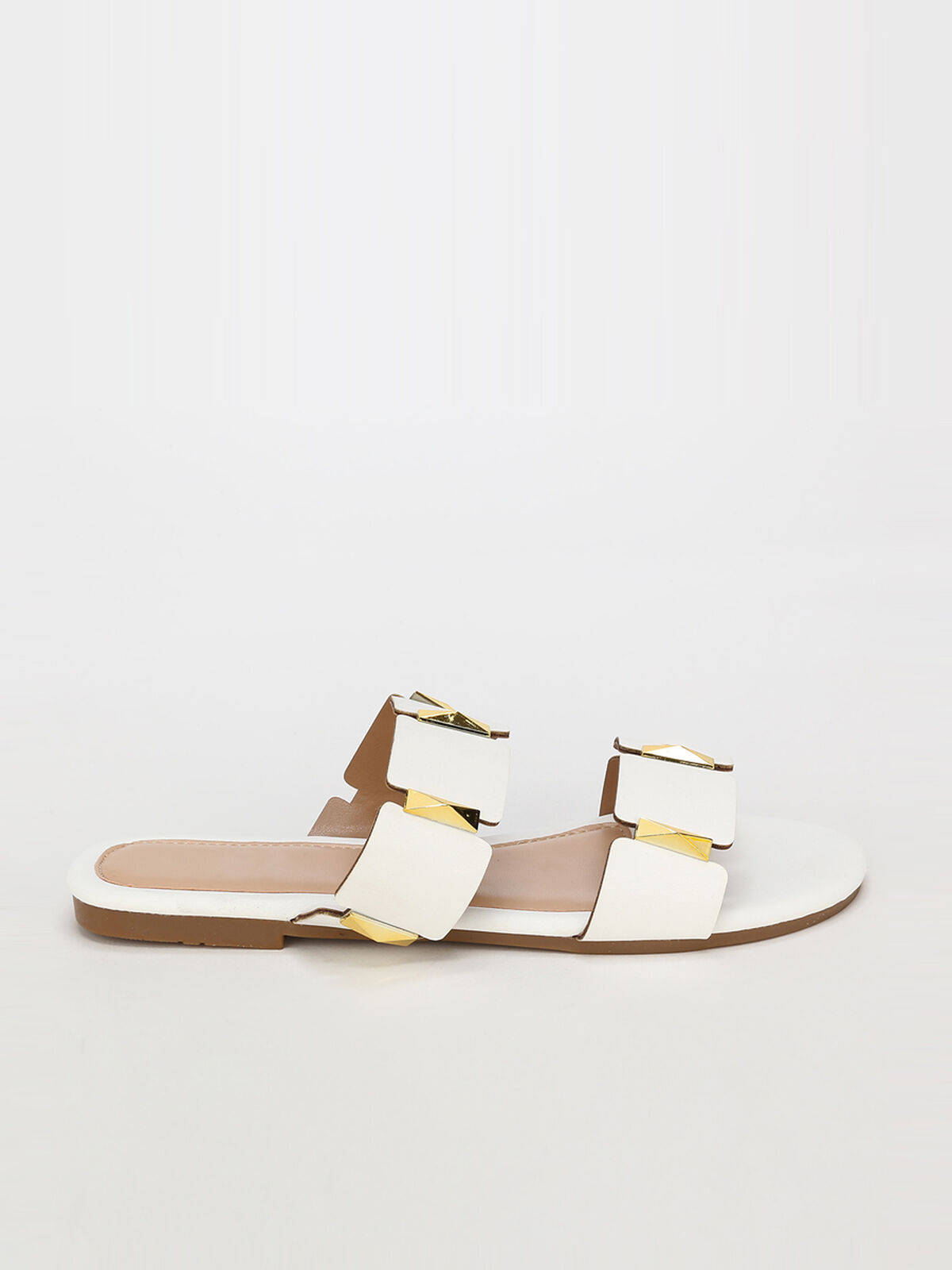 Mules plates à brides et détails grandes tailles- Blanc