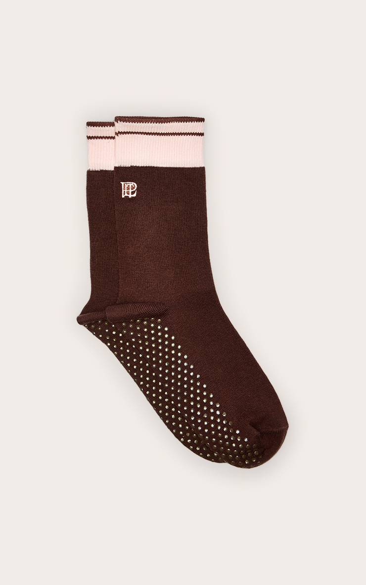 Chocolat Chaussettes Antidérapantes Brodées Prettylittlething