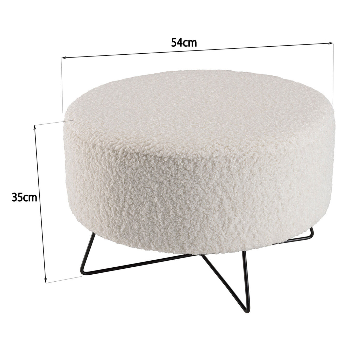 Macabane Pouf rond tissu bouclette pieds croisés Albane blanc - 55x55x35 cm