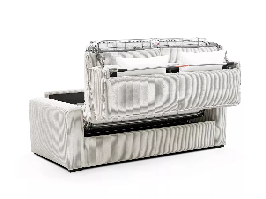 Canapé 3 places convertible express en velours côtelé beige - Couchage 140 cm - Matelas 16 cm - MONDOVI