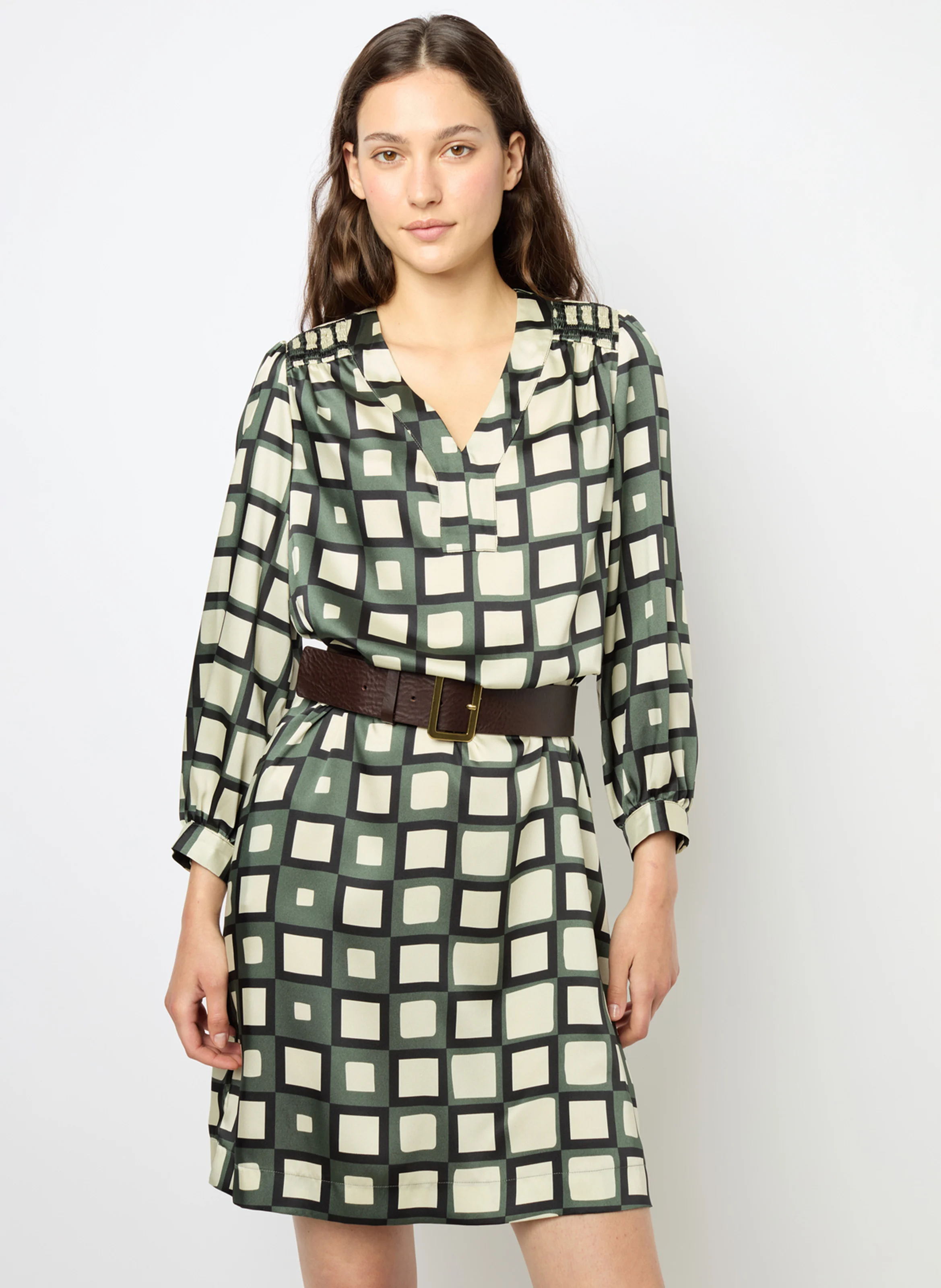 SASKIA - Robe midi imprimée | Kaki