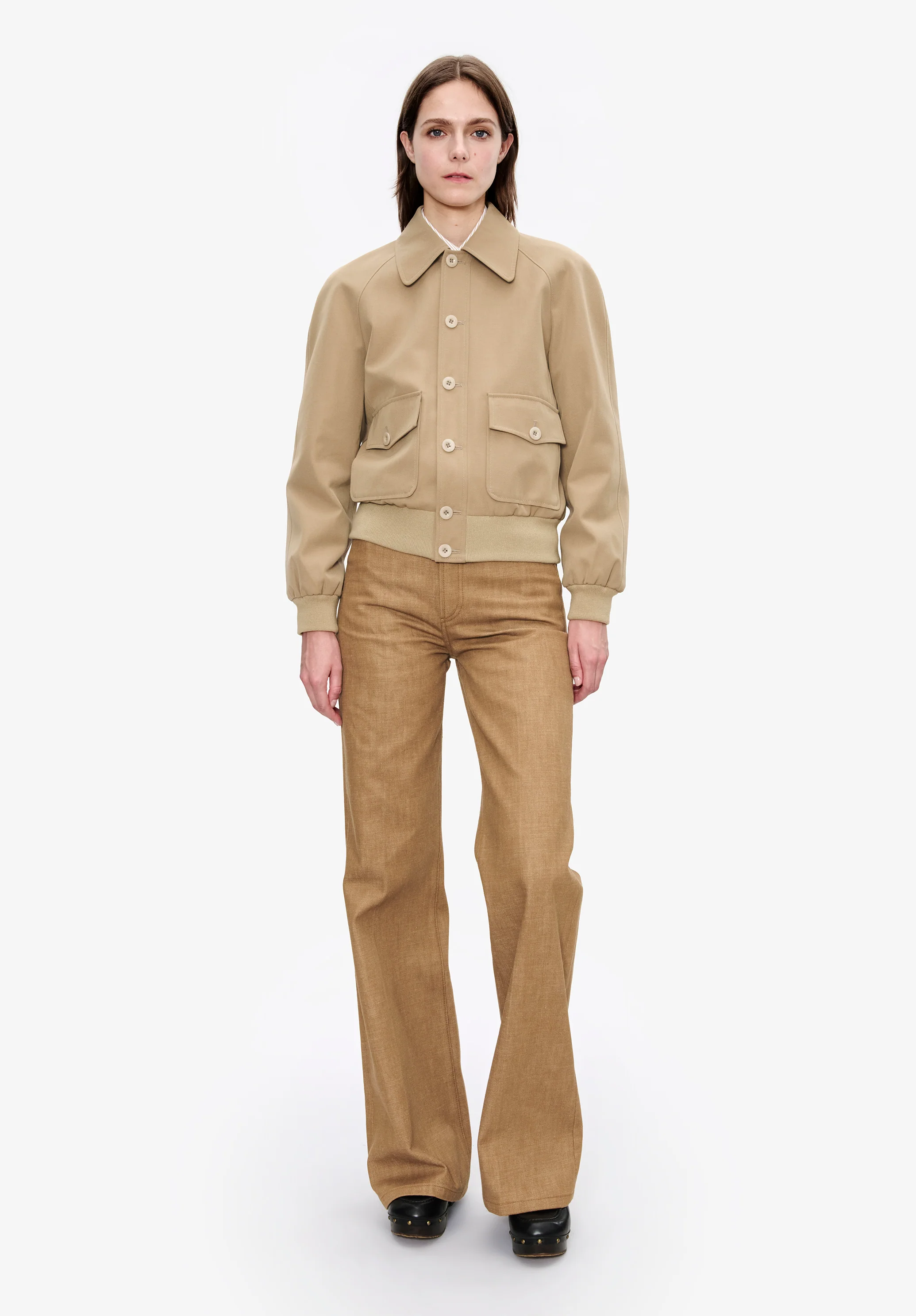 blouson boutonné manches raglant - Beige