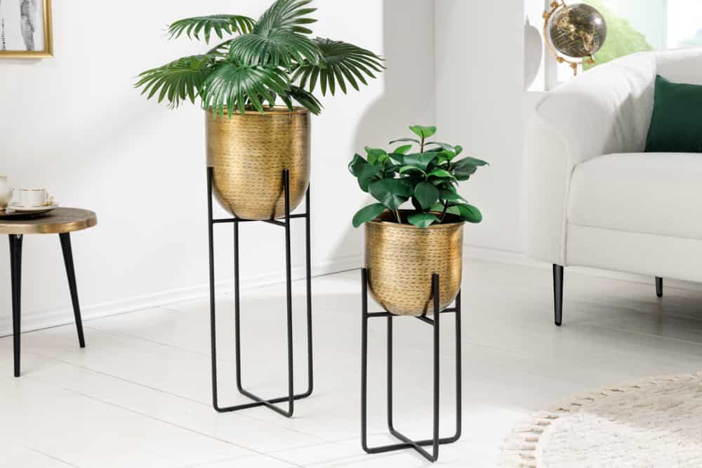 2er Set Blumentopf UNIT 70/50cm gold schwarz Metall Hammerschlag Design