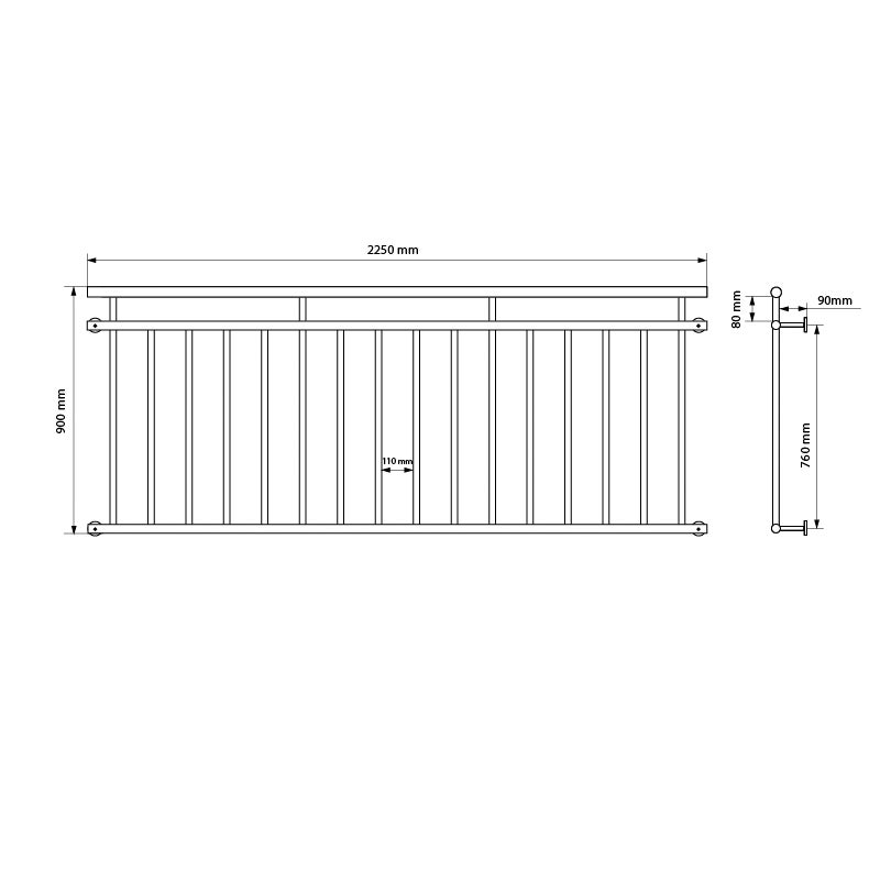 ECD Duitsland Franse balkonleuning 225 x 90 cm - met 16 vulspijlen - Zwart - mat en ruw - van gepoedercoat staal - Balkonleuning, balkonleuning, spijlenleuning, balkonrooster, raamrooster