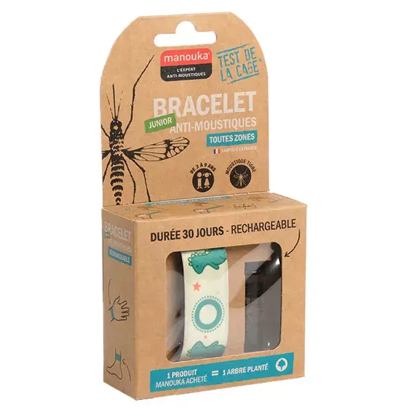Pulseira anti-mosquitos Manouka Junior para todas as áreas - Design de dinossauro