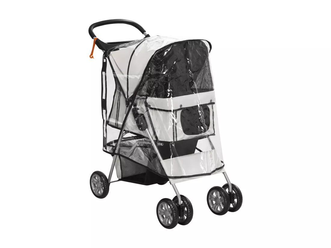 Poussette buggy pliable animaux chariot pliant chien chat porte-gobelet panier de rangement inclus roues avec frein tissu 600D Oxford métal gris