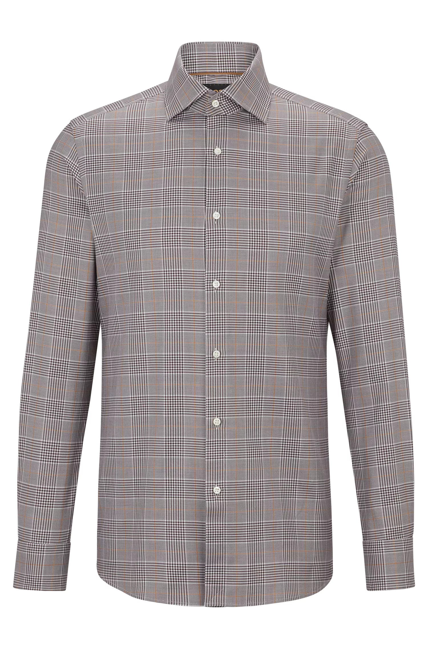 Camisa BOSS Camel Slim-Fit em algodão xadrez.