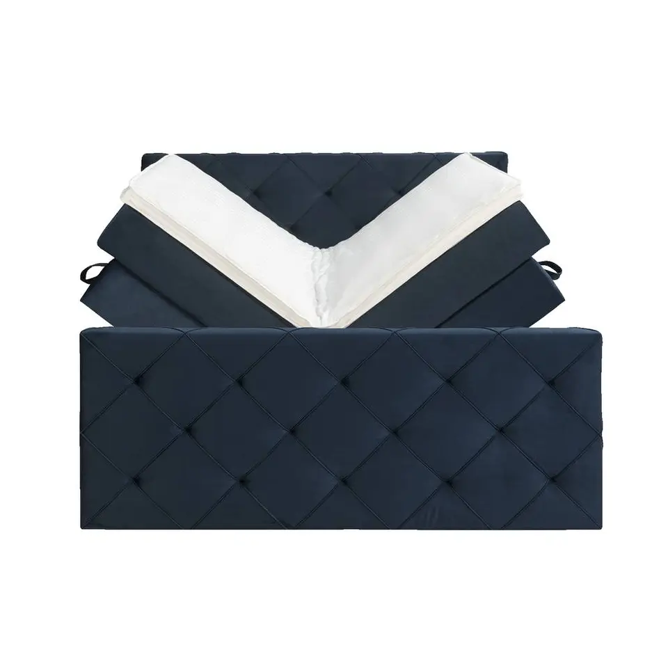 Boxspring met opbergruimte en voetbord Liv geruit - blauw - 180x200cm