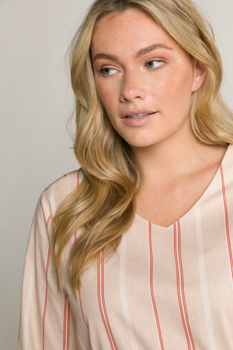 Longbluse, Streifen, V-Ausschnitt, 3/4-Arm, Biobaumwolle