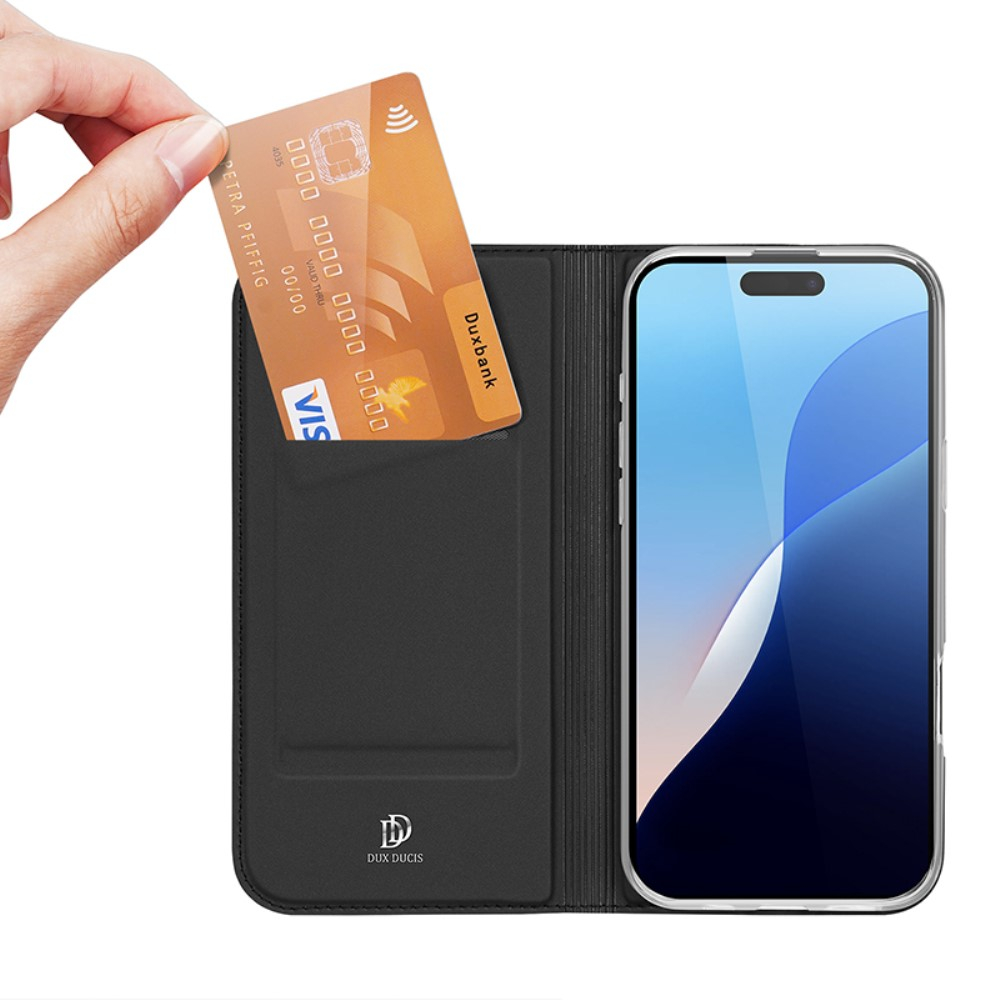 iPhone 16 Pro Flip Wallet Cover Leder Tasche - Schwarz