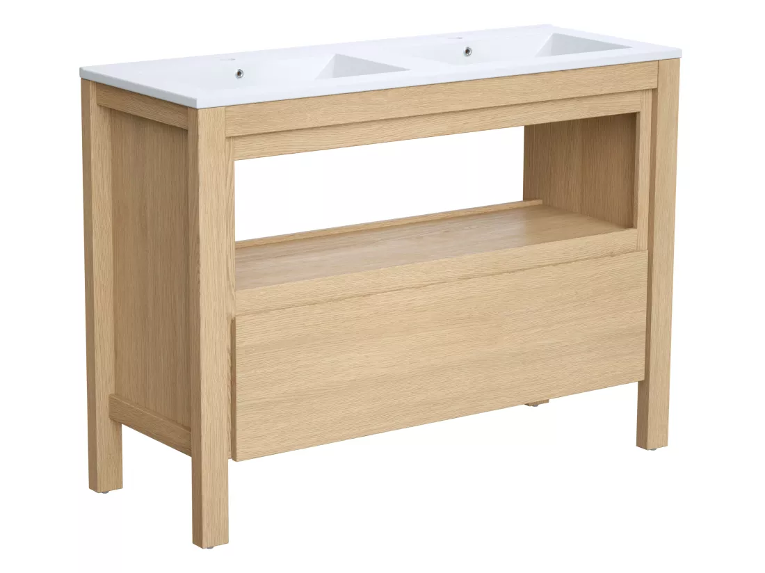 Meuble de salle de bain avec vasque à encastrer - Placage chêne - 120 cm - COSMOTI