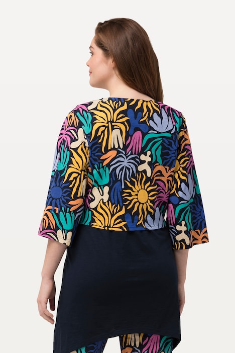 Wickelshirt, Sonnen, V-Ausschnitt, 3/4-Arm, Biobaumwolle