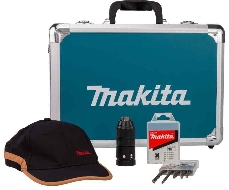 Makita HR2631FT13 230 V Combihamer met verwisselbare boorkop, in blauw aluminium koffer, 5-delige borenset