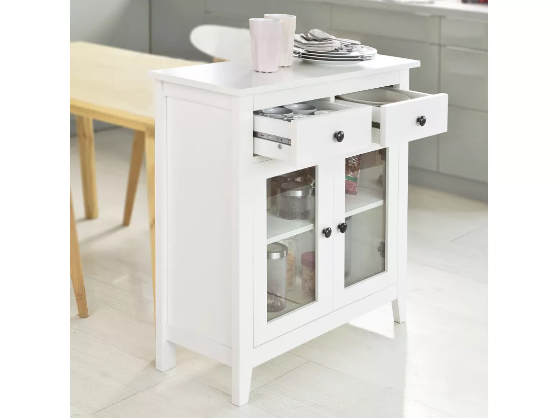 Buffet Commode Armoire de Rangement - Largeur 80cm - 2 tiroirs 2 portes- Coloris Blanc, FSB05-W