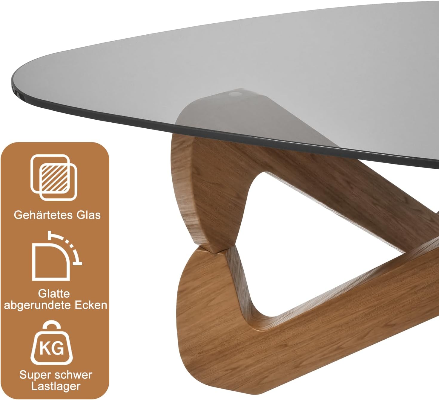 TWSOUL Dreieckiger Couchtisch aus Glas, Modern Wohnzimmertisch, Durchsichtig Couchtisch mit Holz Base, Ausgefallene Kaffeetisch für Wohnzimmer (Grauschwarz)