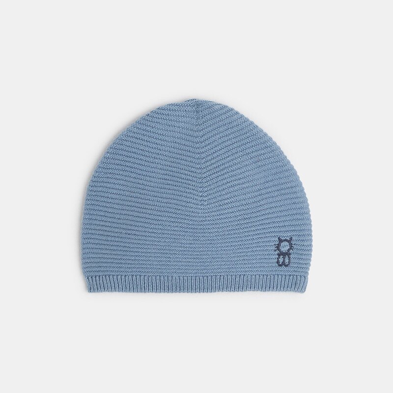 Bonnet maille côtelée bleu naissance Bleu