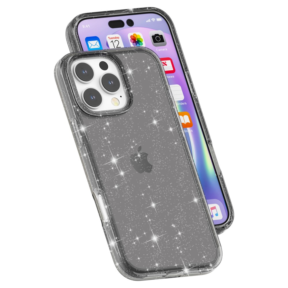 iPhone 16 Pro Max Hybrid Hardcase Schutzhülle im Glitzer Design - Schwarz / Transparent