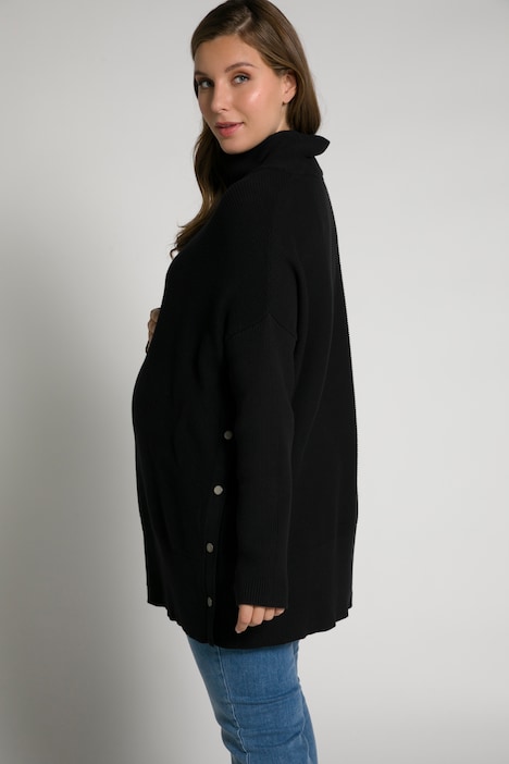Bellieva-Pullover, Stehkragen, Druckknöpfe, Langarm, GOTS