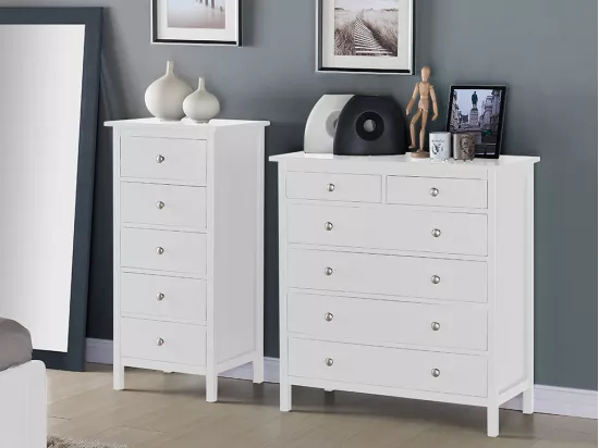 Chiffonnier ALBANE - 5 tiroirs - Pin blanc
