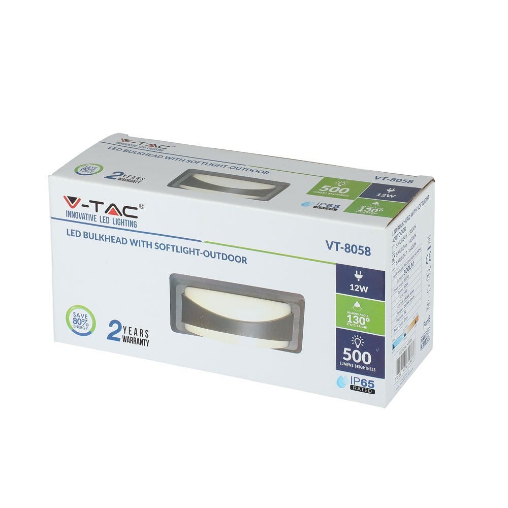 LED wandlampen - Softlight Bulkhead - IP65 - Grijs - 12 Watt - 500 Lumen - 4000K
