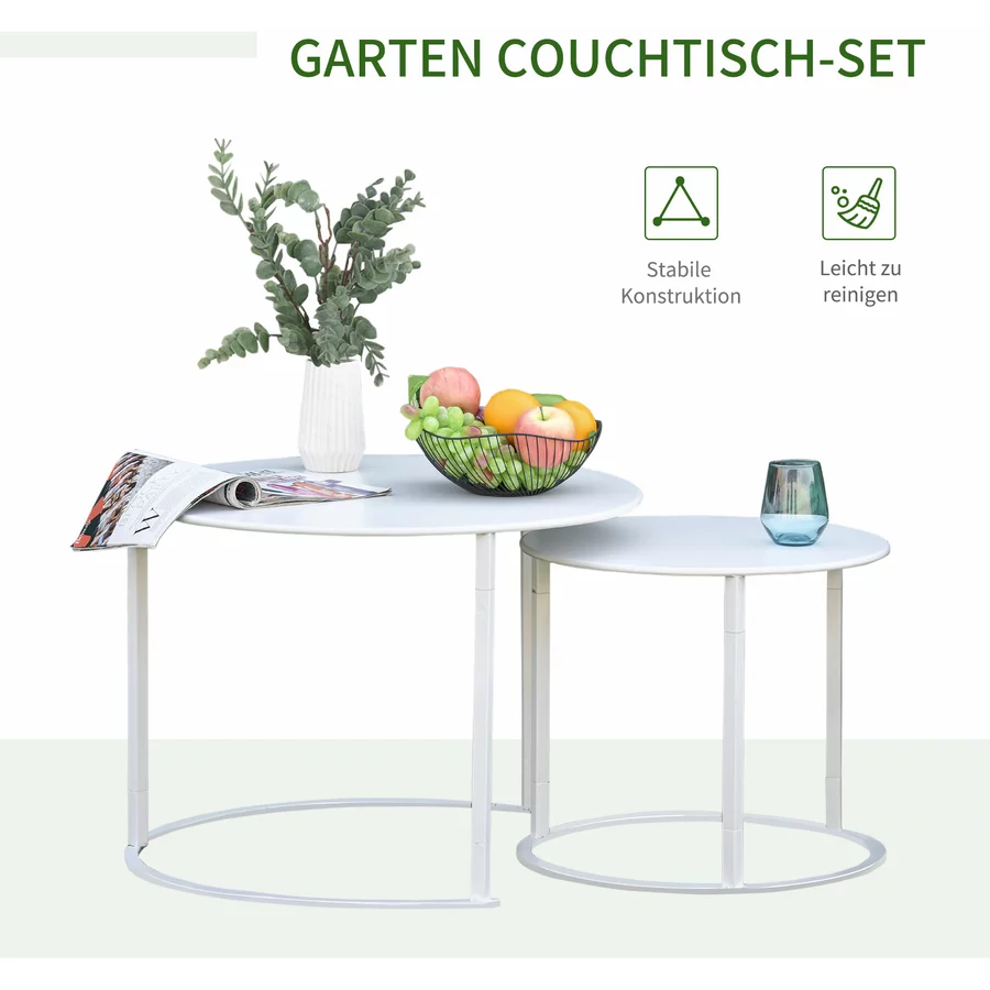 Outsunny Gartentisch 2er Set weiß