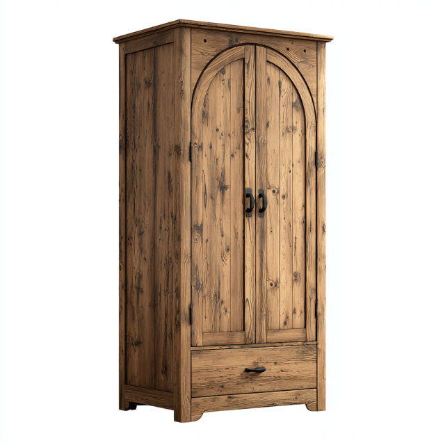 Armoire en pin robuste avec deux portes et un tiroir